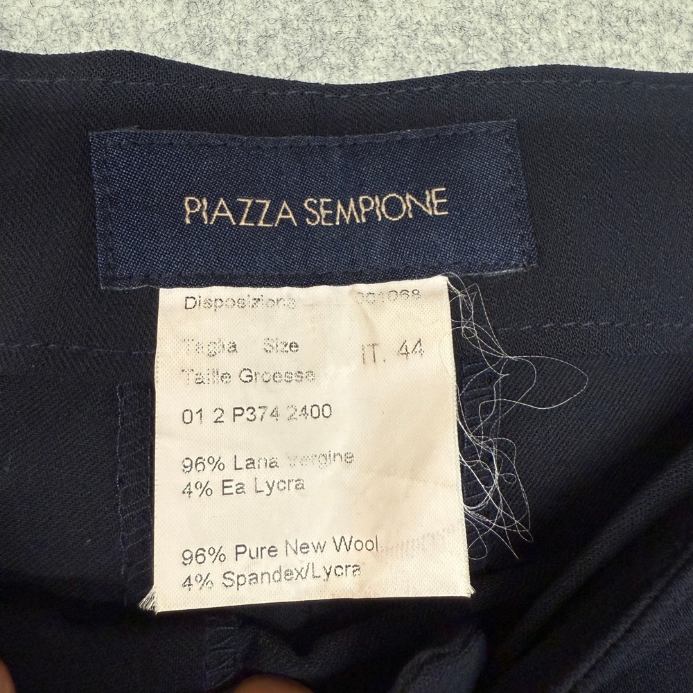 Piazza Sempione Dress Pants IT 44 US 8 Navy Blue Wide Leg Stretch Wool Side Zip - Picture 2 of 9